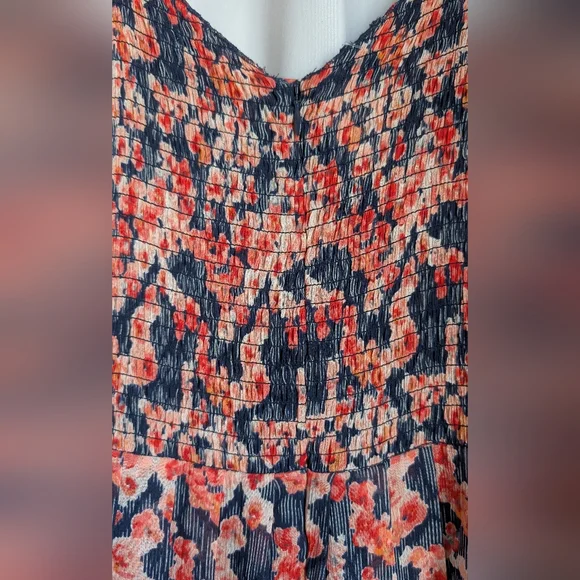 Joie Silk Floral Sleeveless Dress Navy & Pink 100% Silk Flutter Sleeve Pleated S - Picture 7 of 14